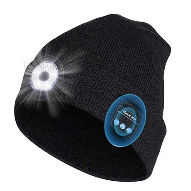 Bluetooth 5.0 Beanie Hat Music Wireless Headphone LED Night Knitted Cap for Outdoor Sports Skiing Running Skating