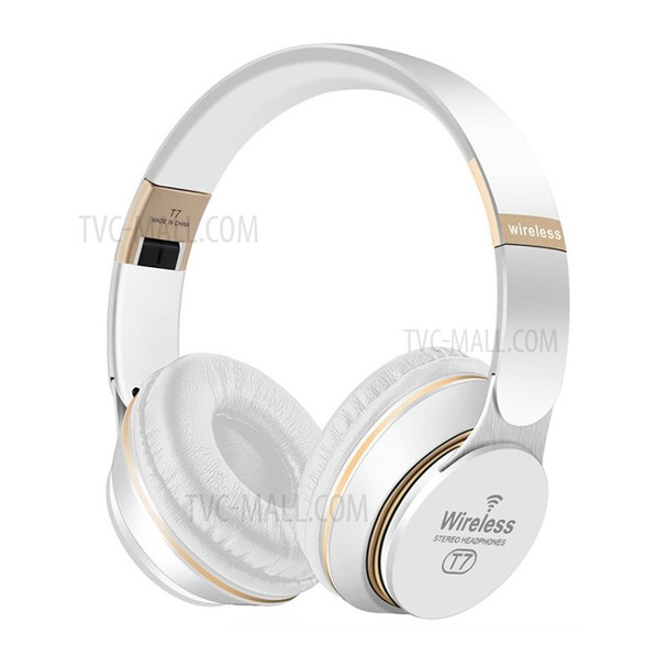 T7 On-Ear Bluetooth Headphone Earphone Noise Cancelling Wireless Earpiece Foldable Bass Stereo Headset - White