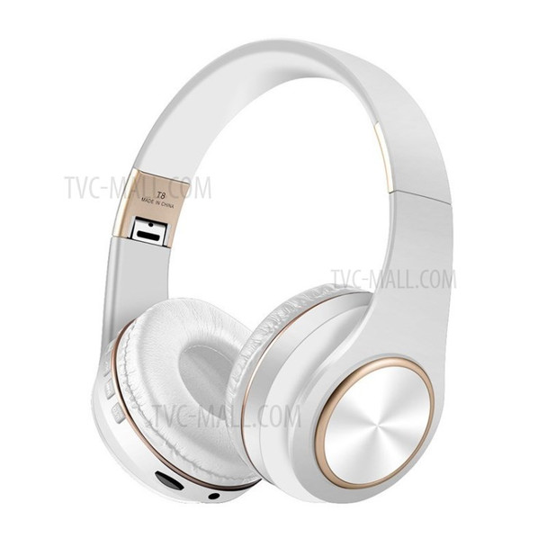 T8 Stereo Headphone Bluetooth Earphone Noise Cancelling Wireless Earpiece Foldable Bass Headset - White