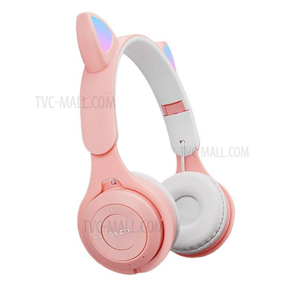 Wireless Bluetooth 5.0 Earphone Cat Ear Shape Luminous Headphone Sport Headset - Pink