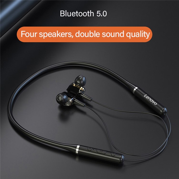 LENOVO XE66 Wireless Earphones Bluetooth 5.0 10mm Dual Moving Coil Stereo Music Headset Magnetic Neck Hanging Waterproof Sports Headphones - Black