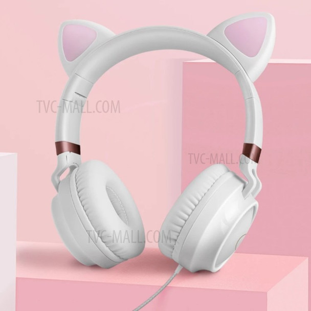 FINGERTIME Cute Cat Ear Wired Headphone Music Stereo Headset with Microphone Adult Girls Kids Headset Gift