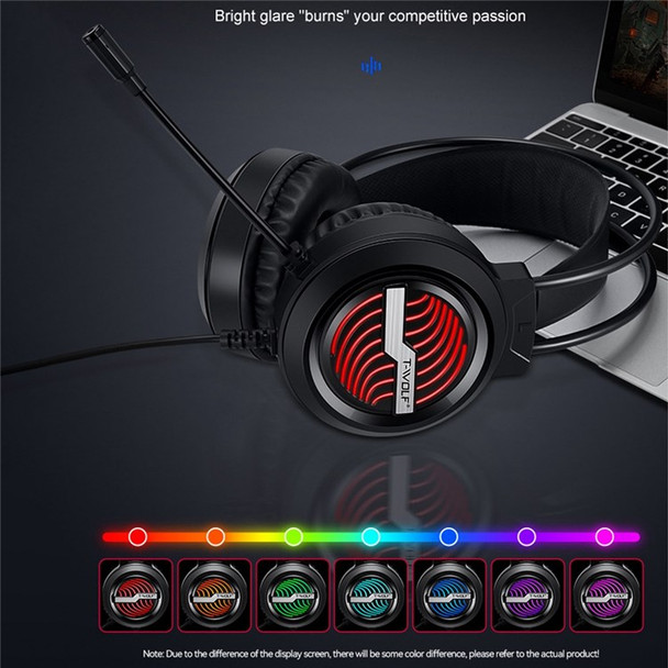 T-WOLF H130 Gaming Headset with Colorful Light/Noise-Canceling Microphone Wired Lightweight Headphone Stretchable Earphone with 3.5mm Jack for Laptop Computer
