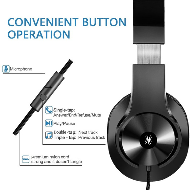 ONEODIO T3 Headphones 3.5mm Wired Stereo Over Ear Headset with Mic for Computer Phone PC