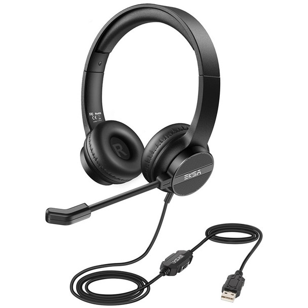 EKSA H12E USB Wired Over-ear Headphone Call Operator ENC Noise-cancelling Headset with Rotatable Microphone