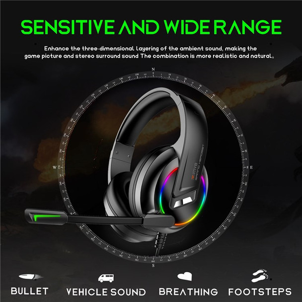 IMYB A26 Wired Over-Ear E-sports Headphone RGB LED Light Stereo Bass Gaming Headset - Black