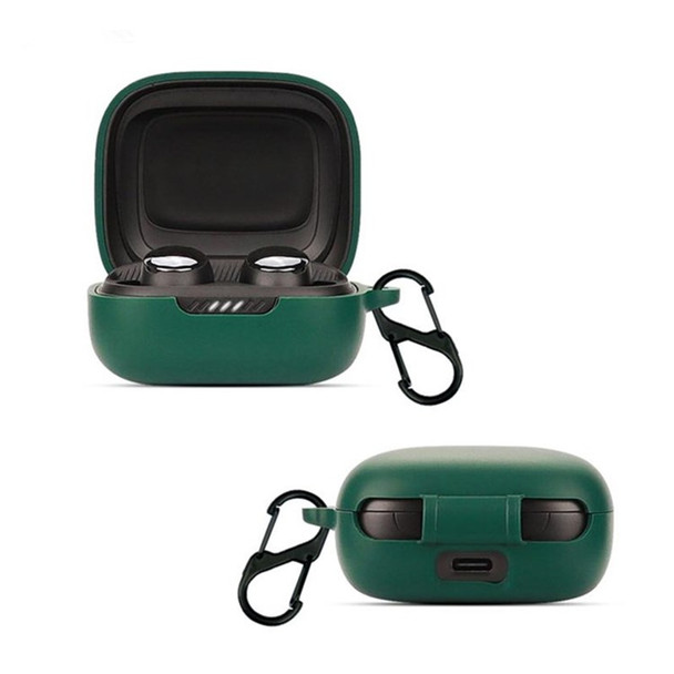For JBL Live Pro 2 TWS Bluetooth Earbuds Silicone Case Cover Drop-Proof Soft Protector with Anti-Lost Buckle - Blackish Green