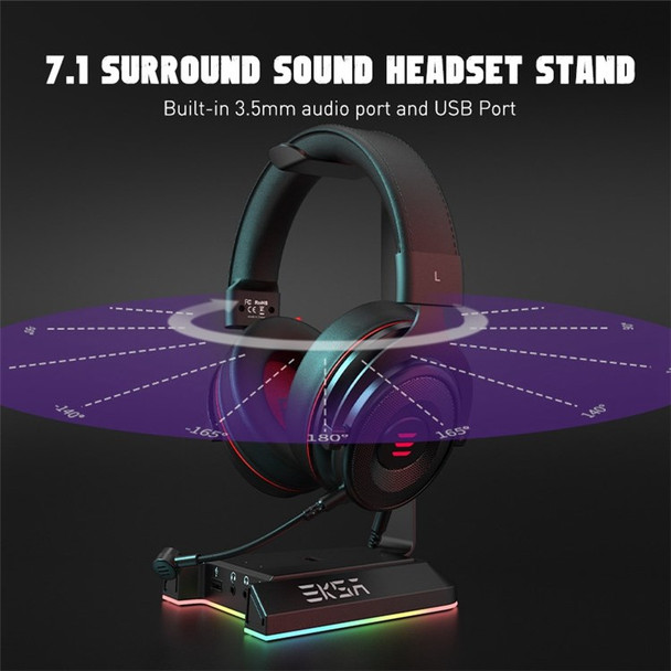 EKSA W1 RGB Gaming Headphone Stand Headset Holder with 3.5mm AUX and USB Charging Port for Gamers PC Earphone Accessories Desk