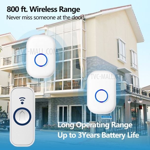 W-101 Wireless Door Chime 800Ft Range 4 Adjustable Volume Door Sensor with 58 Melodies Door Bell Plugin Receiver for Home/Office/Store - EU Plug