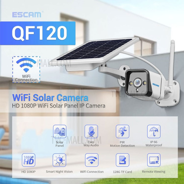 ESCAM QF120 1080P WIFI PIR Alarm IP Camera With Solar Panel Full Color Night Vision Two Way Audio IP66 [without Battery]