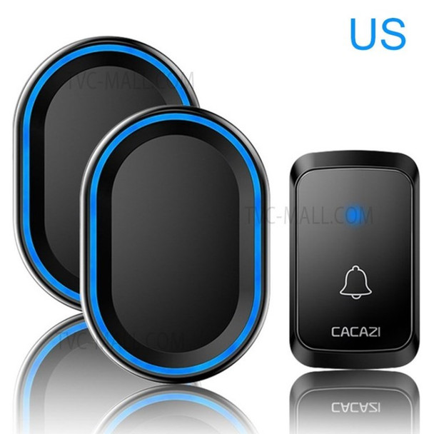 CACAZI Wireless Remote Doorbell, Waterproof Wall Plug-in Cordless Door Chime with 300m Range and 58 Tune Songs - 1 Transmitter + 2 Receivers/US Plug