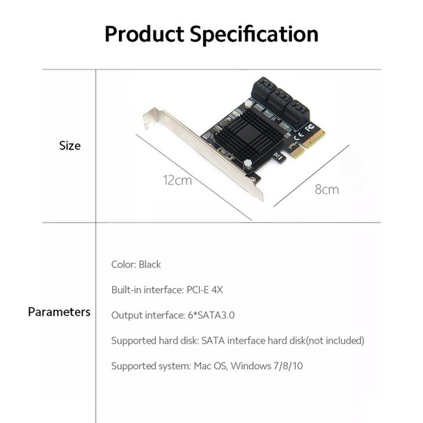 Hard Disk Adapter Card PCI-E 4X to 6 SATA3.0 Expansion Board Hard Disk Expansion Card Adapter Hard Drive Converter with Aluminum Alloy Cooling Fin