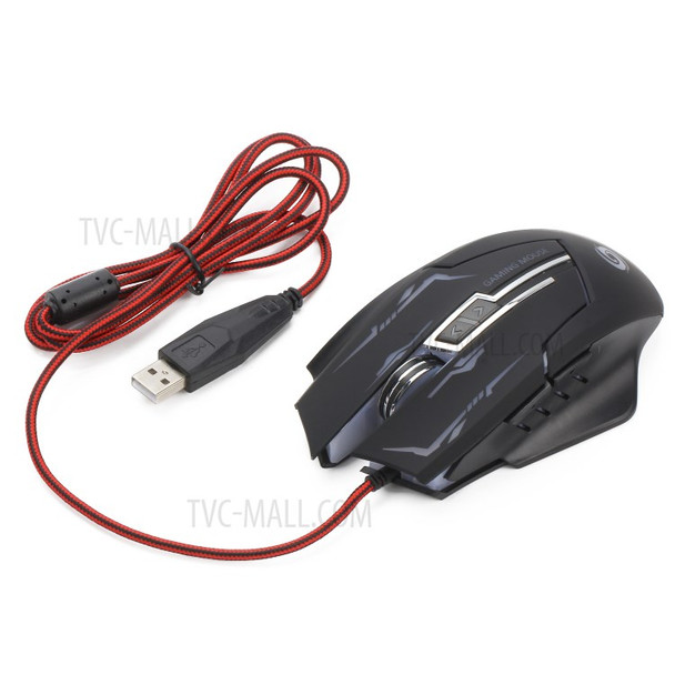 K1021 6-Key Wired 800dpi-1200 dpi-1600dpi-2400dpi Optical Gaming Mouse with Colorful Light