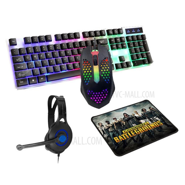 JK-988 4 in 1 Gaming Back Light Wired Keyboard Mouse Headset and Headphone with Mic - Black