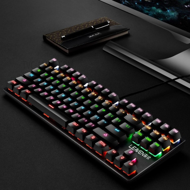LEAVEN K550 USB LED Wired Back Light Mechanical Gaming Keyboard with 87 Keys - Black