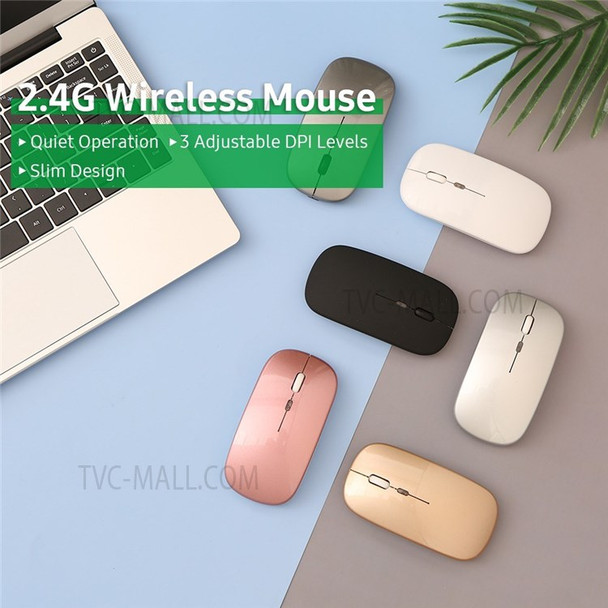 Wireless Slim Mouse Less Noise Adjustable Rechargeable Mouse for Laptop Computer - Black