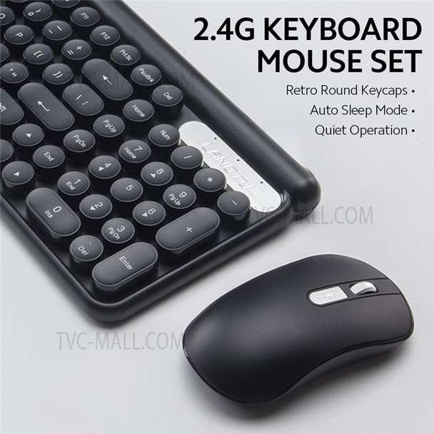 2.4G Bluetooth Wireless Keyboard Mouse Set Ergonomic Combo Quiet Operation Auto Sleep Function Round Key Caps - Black