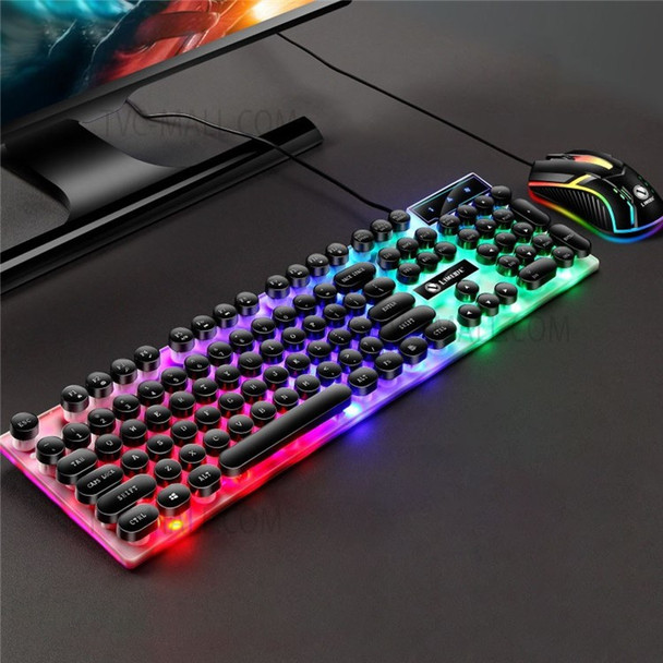 Wired Backlit Keyboard Mouse Combo Folding Feet Suspended Keycaps Design Keyboard Breathing Light Ergonomic Mouse - Black