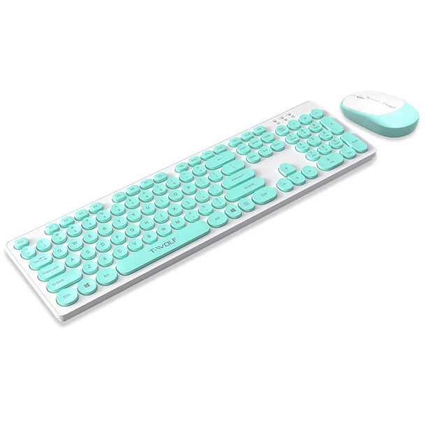 T-WOLF TF770 2.4G Wireless Keyboard Mouse Round Keycap Comfortable Mute Typing Keyboard Mouse Set - Blue