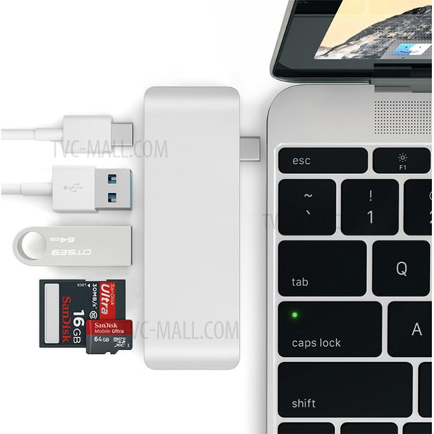 USB Type-C Hub Aluminum Alloy Adapter 5 in 1 Multi-Port Combo Converter for MacBook Pro (2016) - Silver Color