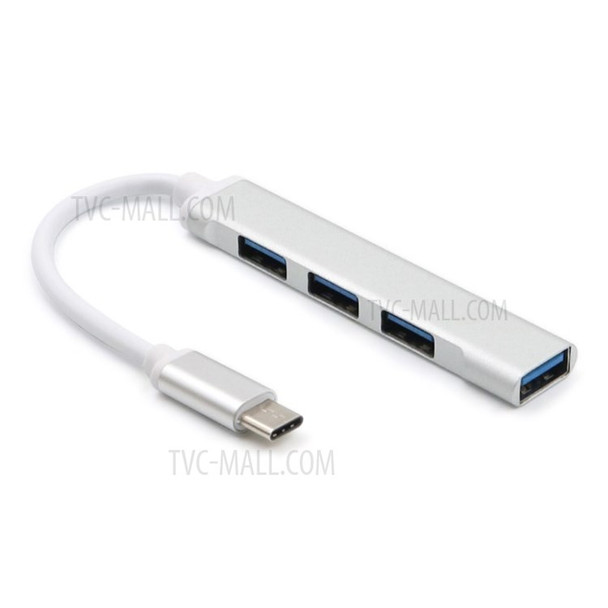 Type-C to 4-port USB3.0 Aluminum-magnesium Alloy Hub OTG Adapter - Silver