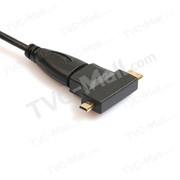 Super Slim 1.5M HDMI Cable with HDMI Female to Mini & Micro HDMI Male Adapter