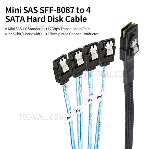 Mini SAS SFF-8087 to 4 SATA Hard Disk Cable Server Data Multiple Ports Cable - 1M