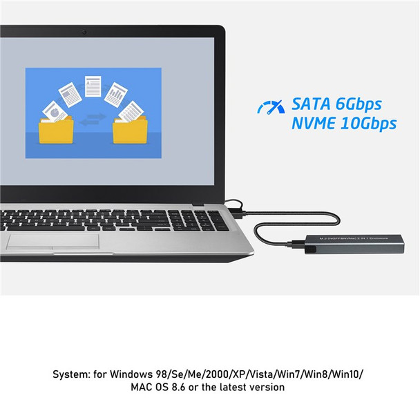 M2 SSD PCIe SATA Disk Dual Protocol NVMe NGFF M.2 SSD Enclosure USB/Type-C 10Gbps Hard Drive Enclosure Adapter - Flat Style