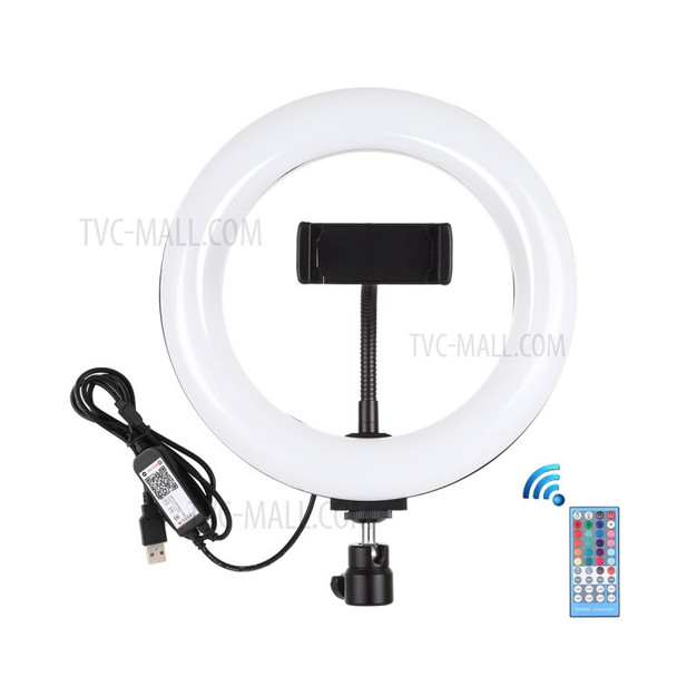 PULUZ PU503 7.9-inch 20cm USB RGB Dimmable Dual Color Temperature LED Vlogging Selfie Photography Video Ring Lights with Phone Clamp - Black