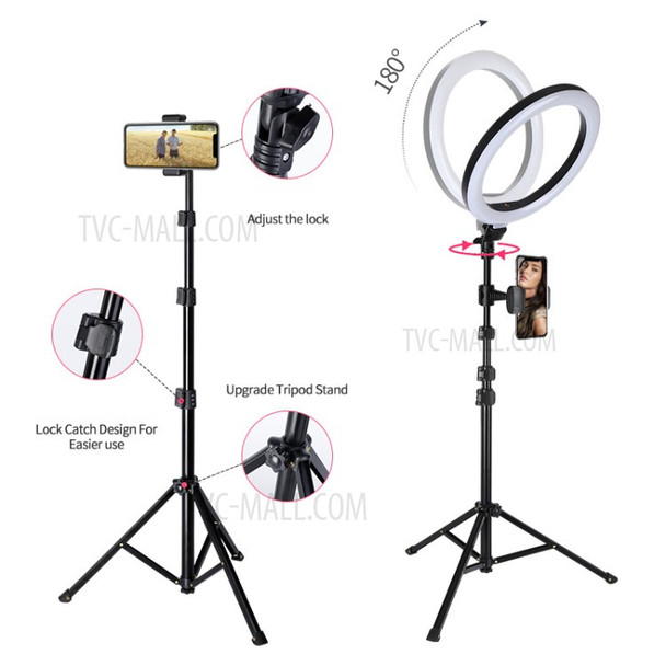 10inch LED Ring Light with 1.6m Tripod Remote Shutter Phone Extender Clamp Set for Live Broadcast Makeup Selfie