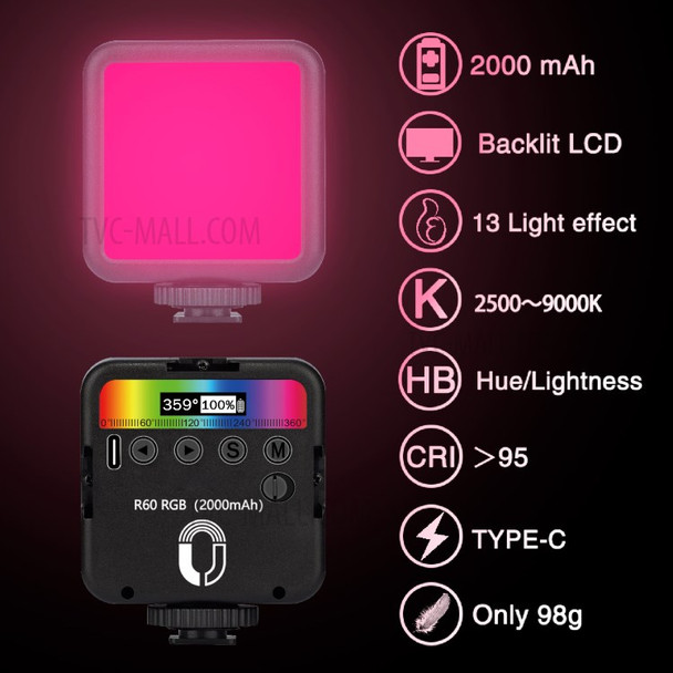 ADAI R60 Mini RBG Livestreaming Colorful Fill Light Ambient Lighting for Video/Vlog/Photography