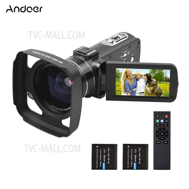 ANDOER 2.7K Ultra HD Digital Video Camera with 0.39X Wide Angle Lens DV Camcorder 36MP 16X Zoom Rotatable LCD Touch Screen IR Night Vision Motion Dectection