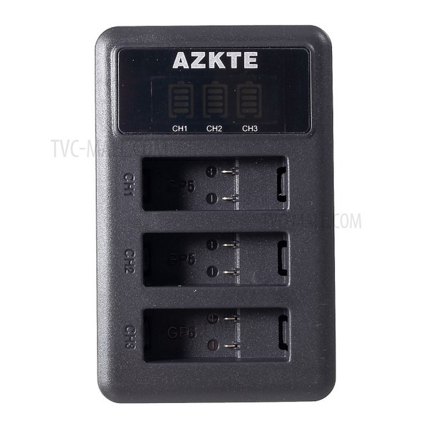 AZKTE AT850 [LCD Display] 3-slot Battery Charger for GoPro Hero 5 6 7