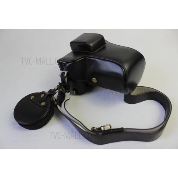 PU Leather Protective Case + Strap + Camera Lens Bag for Fujifilm X-E3 (Long-focus Edition) Camera - Black