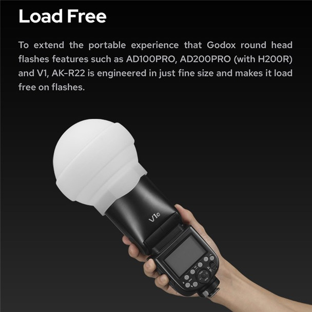 GODOX AK-R22 Detachable Silicone Diffuser Dome for V1 Series Flashes AD100PRO AD200PRO (with H200R) Studio Photography Portrait Live Streaming Portable Collapsible Light Modifier