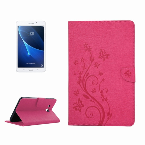 For Galaxy Tab A 7.0 Pressed Flowers Butterfly Pattern Horizontal Flip PU Leather Case with Magnetic Buckle & Holder & Card Slots & Wallet(Magenta)