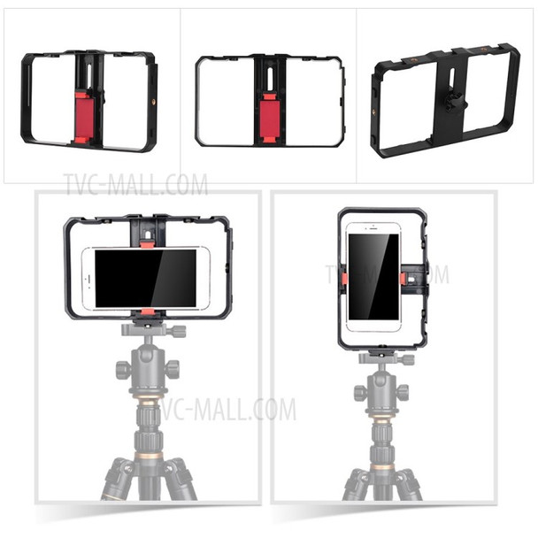 Andoer Smartphone Video Cage Kit Including 2pcs Mini LED Fill Lights + Mini Microphone + Handheld Smartphone Video Bracket + Mini Desktop Tripod Stand