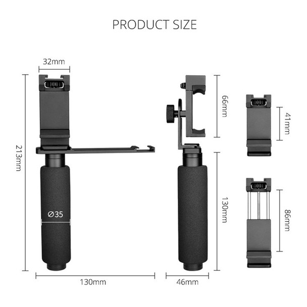 YELANGU Smartphone Hand Grip Stabilizer Handheld Vlogging Holder Mount 40mm-85mm Width with Microphone and Mini LED Light