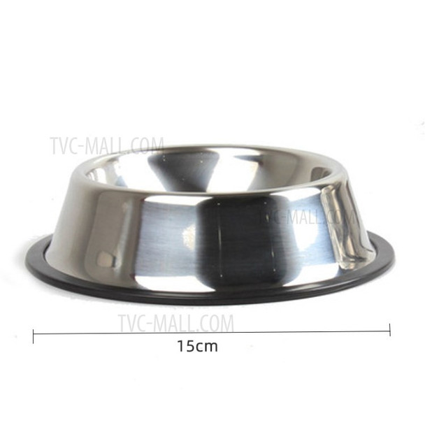 Stainless Steel Dog Bowl with Rubber Base Pets Feeder Water Bowl  -  Silver/15cm