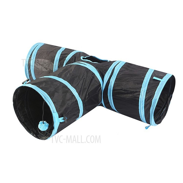 For Cats Dogs Rabbits Pets Home Indoor 3-way Play Collapsible Tunnel Toy - Blue