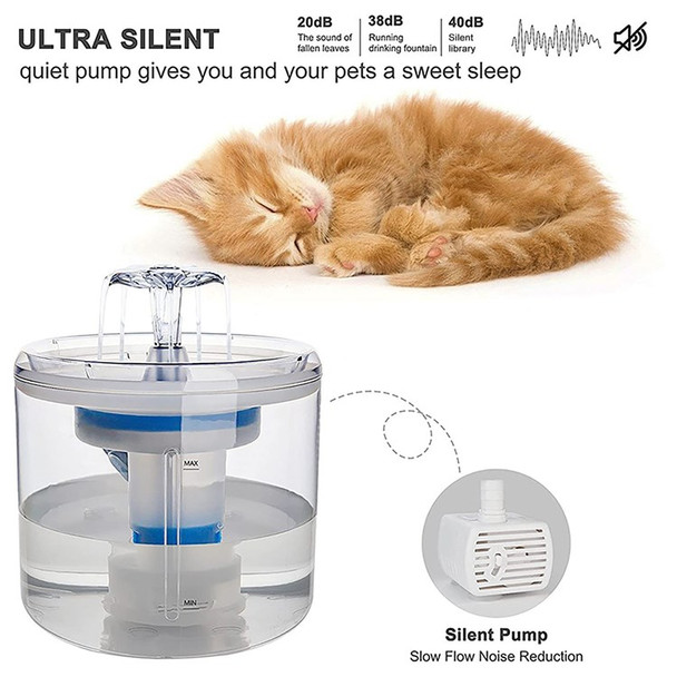 2.6L/88oz Cat Water Fountain Pet Water Fountain Transparent Automatic Cat Water Dispenser Pet Supply - EU Plug