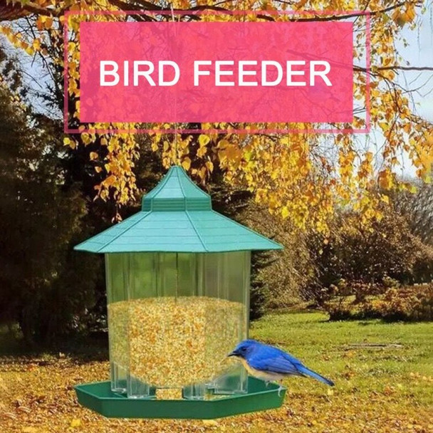 Bird Feeder Hexagon Shaped Plastic Waterproof Hanging Wild Bird Feeder Garden Yard Decoration (BPA Free, No FDA Certificate) - Green