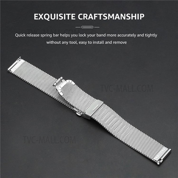 20mm Stainless Steel Watch Band Quick Release Mesh Watch Strap with with Folding Buckle - Black