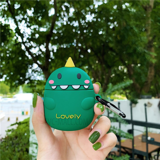 Green Dinosaur Silicone Case Cover with Ring for Apple AirPods with Charging Case (2019)/(2016)/Wireless Charging Case (2019) - Style A