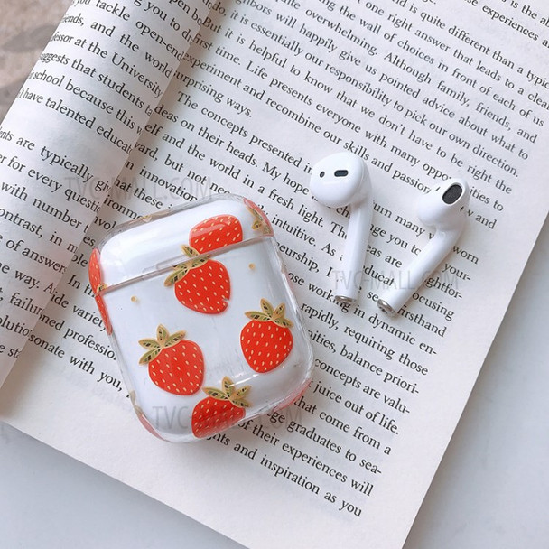 Transparent Bluetooth Headphone Cover Hard PC Pattern Printing Case for Apple AirPods with Charging Case (2019) (2016) - Strawberry