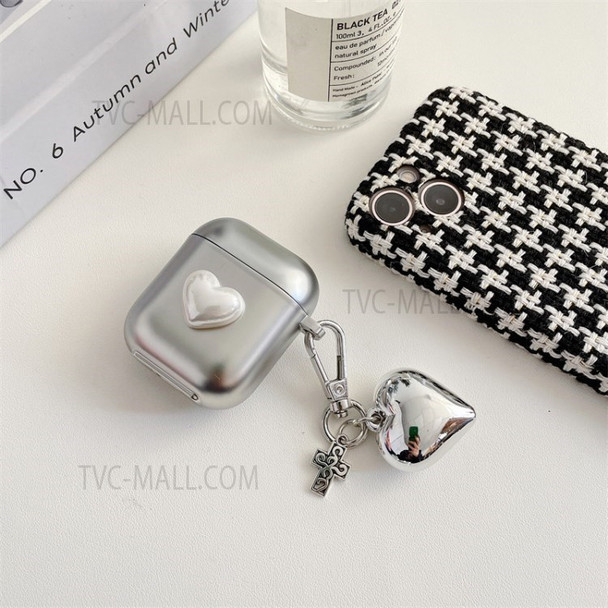 For Apple AirPods Pro/1/2/3/with Charging Case (2016)/with Wireless Charging Case (2019)/with Charging Case (2019) Earphone Box Case Cover Silver Heart Pendant Bluetooth Earbuds Case - For AirPods 1/2