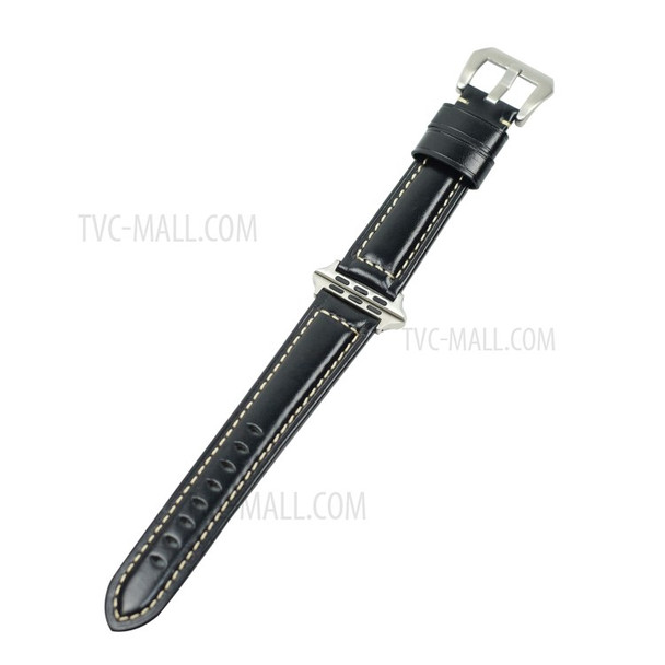 Split Leather with Silver Buckle Watch Band for Apple Watch Series 6/SE/5/4 40mm / Series 3/2/1 Watch 38mm - Black