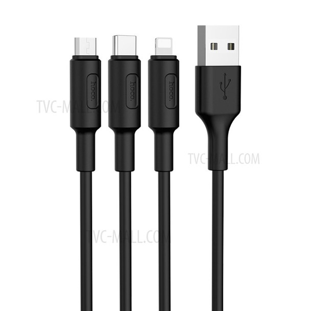 HOCO X25 3-in-1 Lightning 8Pin + Type-C + Micro USB Charging Cable - Black