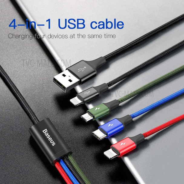 BASEUS Rapid Series 1.2m 3.5A Nylon Braided USB Cable 4-in-1 Type-C + 2 Lightning 8Pin + Micro USB Charging Cable for iPhone Samsung Huawei - Black