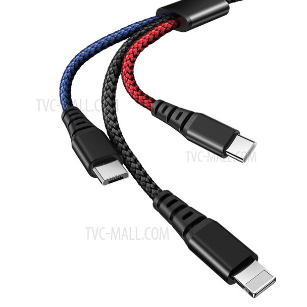 MCDODO CA-6220 1.2m 3-in-1 Lightning 8 Pin + Micro USB + Type-C Data Sync Charge Cable